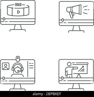 Internet video pixel perfect linear icons set Stock Vector