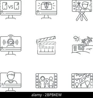 Video production pixel perfect linear icons set Stock Vector