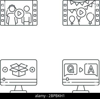 Video content pixel perfect linear icons set Stock Vector