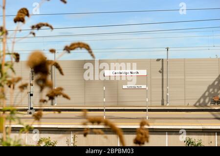 cambridge , uk, 18-05-2020, Cambridge North platform sign with no people Stock Photo