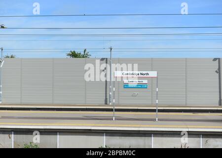 cambridge , uk, 18-05-2020, Cambridge North platform sign with no people Stock Photo