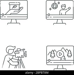 Filmmaking and videography pixel perfect linear icons set Stock Vector