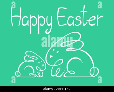 vector image of a bunny and a hare drawn by one line; two cute rabbits; hand drawn. Happy easter, greeting card, easter symbol. Stock Vector