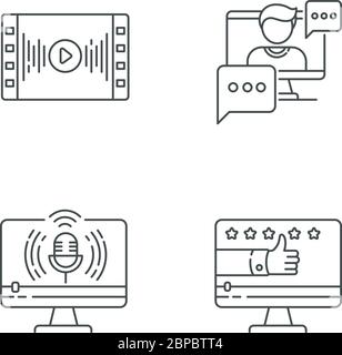 Videography pixel perfect linear icons set Stock Vector