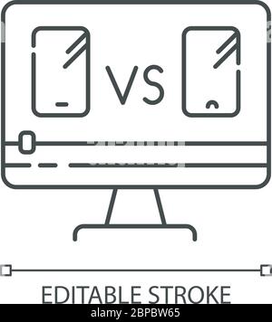 Smartphone comparison video pixel perfect linear icon Stock Vector