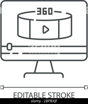 360 degree view video pixel perfect linear icon Stock Vector