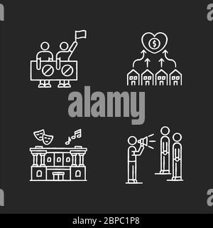 Social life chalk white icons set on black background Stock Vector