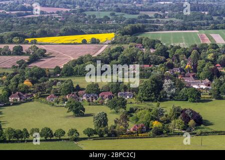 The village of East Harting and surrounding countryside as seen from Harting Down National Trust Nature Reserve, West Sussex, England, UK Stock Photo