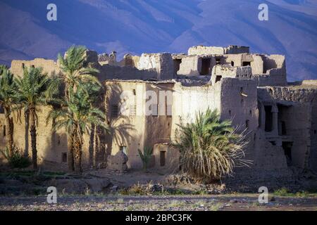 oasis with an old village in Draa Valley, Southern Morocco Stock Photo