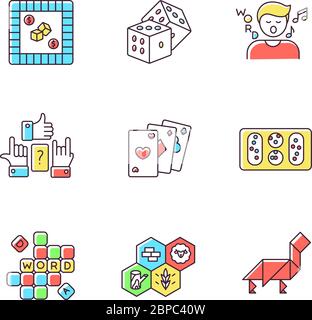 Entertaining games RGB color icons set Stock Vector