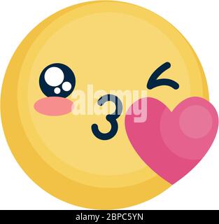 emoji face blowing a kiss icon over white background, flat style, vector illustration Stock Vector