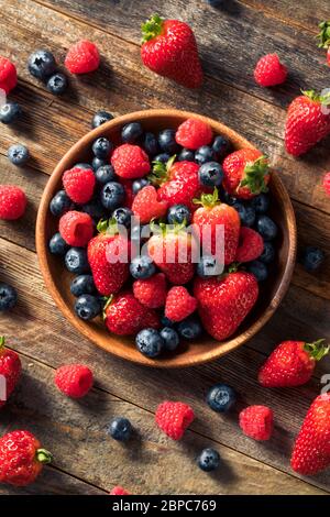 Raw Organic Assorted Fresh Berries with Blueberries Raspberries and Strawberries Stock Photo