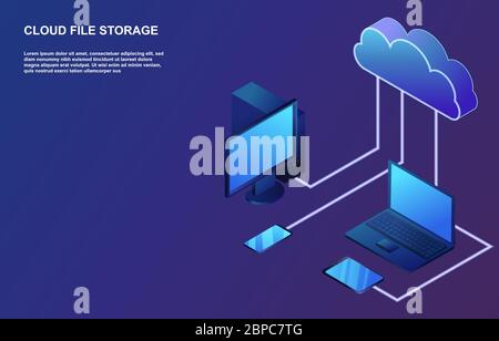 Cloud Storage concept with different gadgets Stock Vector