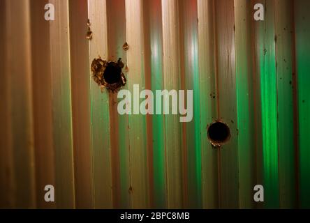 bullet holes in metal background Stock Photo - Alamy
