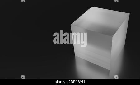 Black and White Translucent Cube on a Glossy Plate Computer Generated Wallpaper Stock Photo
