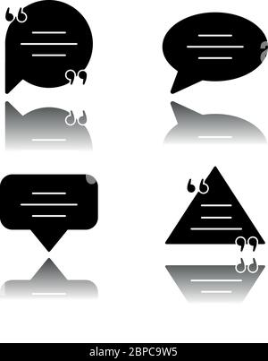 Empty chat bubbles with quotation marks drop shadow black glyph icons set Stock Vector