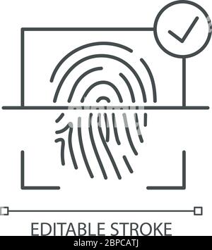 Finger print scanner pixel perfect linear icon Stock Vector