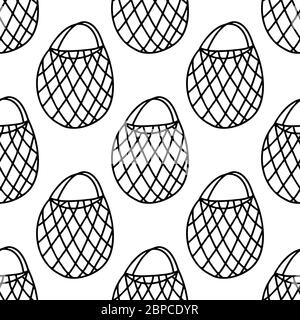 Seamless pattern made from hand drawn doodle string cotton eco bags. Isolated on white background. Vector stock illustration. Stock Vector