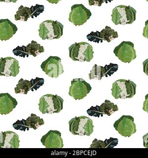 Vector seamless pattern with fresh healthy cabbage Stock Vector