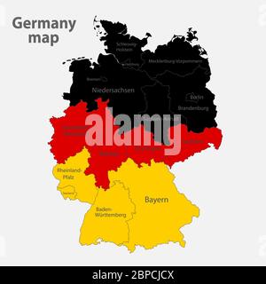 Map of the Germany in the colors of the flag with administrative divisions vector Stock Vector