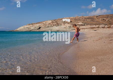 Little boy at the beach in Greece Stock Photo