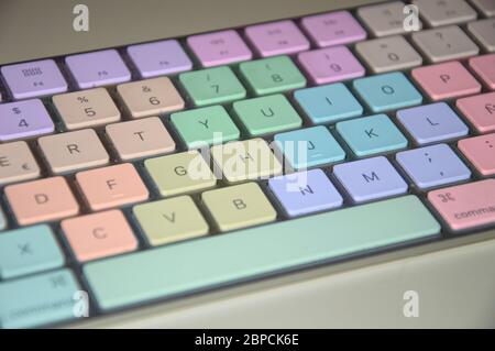 Computer keys with multiple light colors Stock Photo