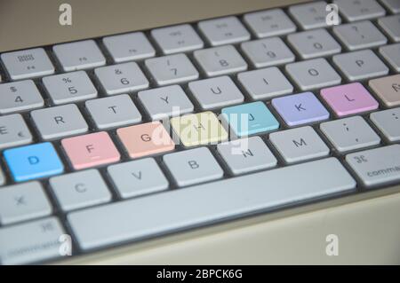 Computer keys with multiple light colors Stock Photo