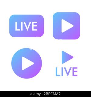 Live stream violet icon on a white background. Blogger streaming online symbol.. Play button icon vector illustration. Stock Vector