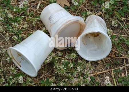Take away plastic coffee used glass discharged waste,dirty disposable pollution Stock Photo