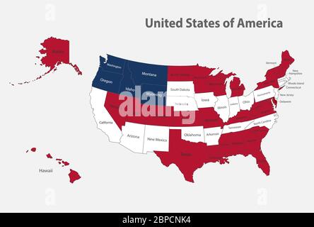 Map of the USA in the colors of the flag with administrative divisions vector Stock Vector