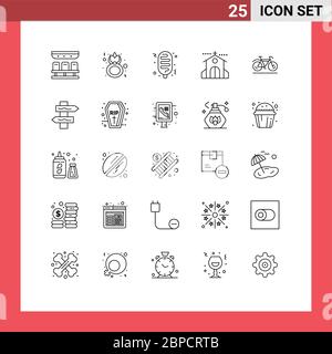 Modern Set of 25 Lines and symbols such as bicycle, holiday, celebrate, event, celebration Editable Vector Design Elements Stock Vector