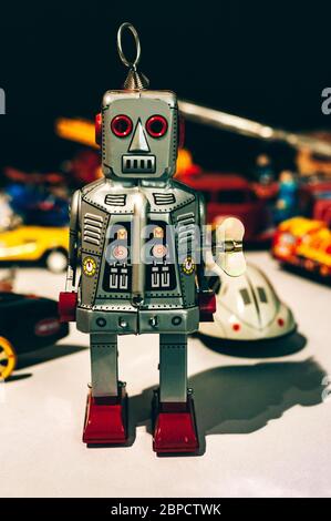 vintage tin robot toy.  wind-up robot Stock Photo