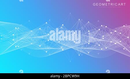 Geometric abstract background with connected line and dots. Structure molecule and communication. Big Data Visualization. Medical, technology, science Stock Vector