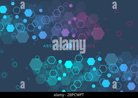 Modern futuristic background of the scientific hexagonal pattern. Virtual abstract background with particle, molecule structure for medical Stock Vector