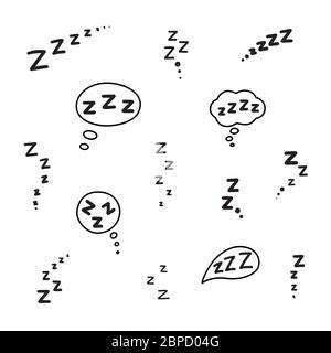 Set of zzz sleep icon. Hand drawn zzzz in speech bubble Stock Vector