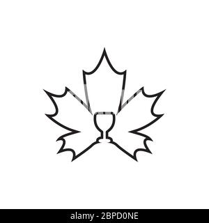 wine glass maple leaf lines design concept. creative icon. vector illustration. Stock Vector