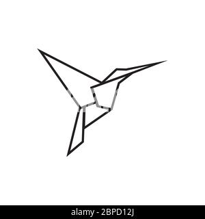 colibri hummingbird fly origami paper icon logo design concept Stock Vector