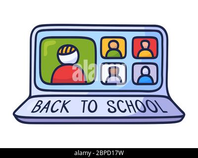 Back to school Online Education concept with Business Doodle design style: online formation, webinars. Stock Vector