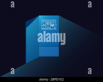 Light from the open door. The light in the corridor, the picture on the wall. Night, sleep time. Vector illustration Stock Vector