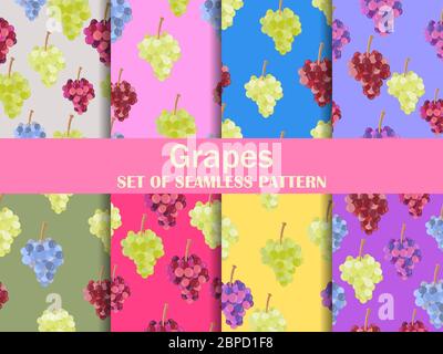 Grapes set of seamless pattern. Bunches of grapes on a colorful background for brochures, promotional material and wallpaper. Vector illustration Stock Vector