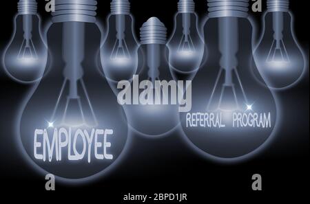 Text sign showing Employee Referral Program. Business photo text employees are rewarded for introducing recruits Stock Photo