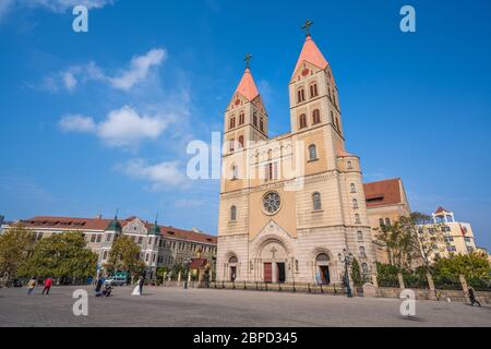 QINGDAO, CHINA - NOVEMBER 12: This is St. Michael's Cathedral, an historic catholic church on Zhejiang Road on November 12, 2019 in Qingdao Stock Photo