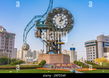 TIANJIN, CHINA - NOVEMBER 18: This is Century Clock, a famous landmark structure near the Jiefang Bridge in the downtown area on November 18, 2019 in Stock Photo