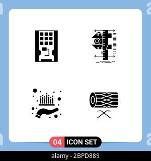 Pictogram Set of 4 Simple Solid Glyphs of disk, measurement, solid, caliper, investment Editable Vector Design Elements Stock Vector