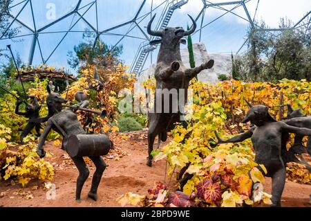 The Rites of Dionysus an art installation made by Tim Shaw sculptor commissioned by The Eden Project for its Mediterranean Biome, Cornwall, Great Brit Stock Photo