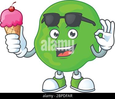 Happy face of sarcina ventriculli cartoon mascot having an ice cream Stock Vector