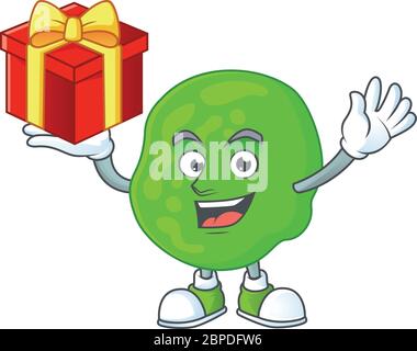 Sarcina ventriculli cartoon mascot concept design with a red box of gift Stock Vector
