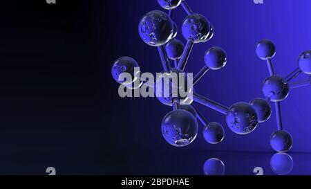 Blue transparent molecule model over blue 3d Render Stock Photo - Alamy