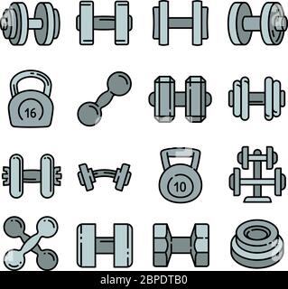 Dumbell icons set. Outline set of dumbell vector icons for web design isolated on white background Stock Vector
