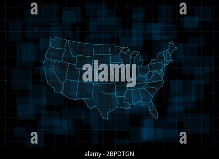 HUD map of the USA. Futuristic digital dark blue background. Vector Stock Vector